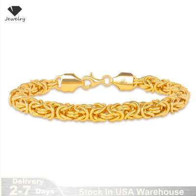 18K Gold Plated 8 Inches Braided Bracelet for Women Men 925 Sterling Silver Fashion Charm Couple Gift Jewelry Accessories USA - PrimeandBeauty