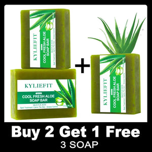 KYLIEFIT Cool Fresh Aloe Soap Bar, Reduce Acne and Black Spots, Clean Skin, Oil Control, Exfoliation, For Face And Body Use - PrimeandBeauty