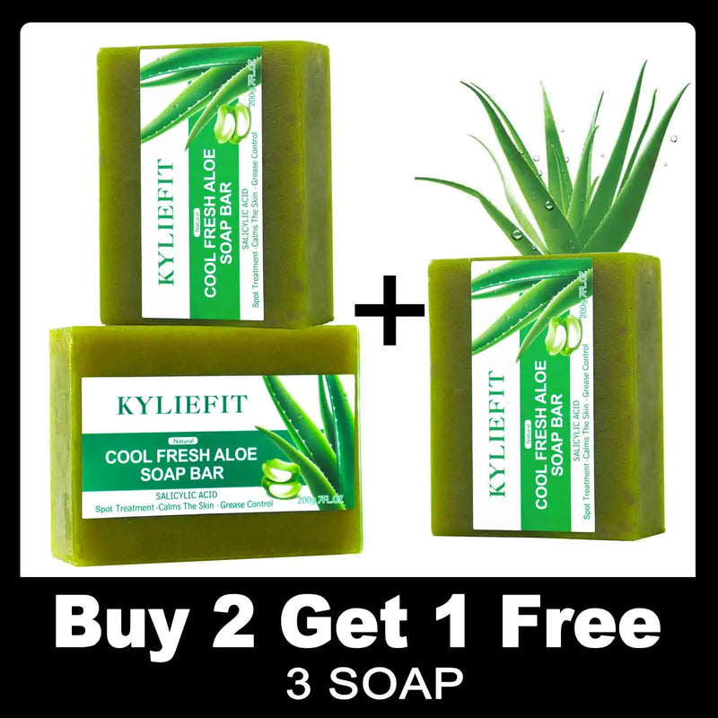 KYLIEFIT Cool Fresh Aloe Soap Bar, Reduce Acne and Black Spots, Clean Skin, Oil Control, Exfoliation, For Face And Body Use - PrimeandBeauty