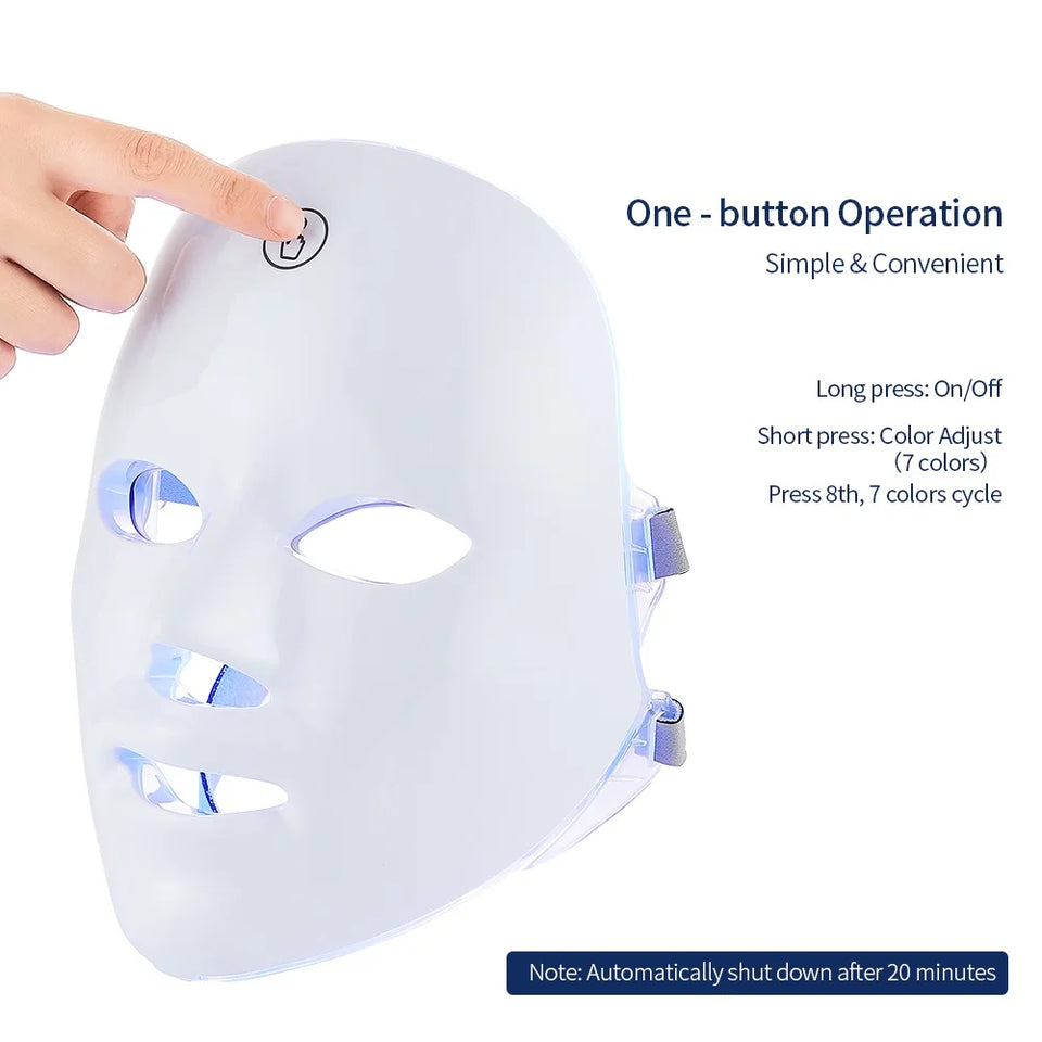 Rechargeable Facial LED Mask 7 Colors LED Photon Therapy Skin Rejuvenation Anti Acne Wrinkle Removal Beauty Mask Skin Brightenin - PrimeandBeauty