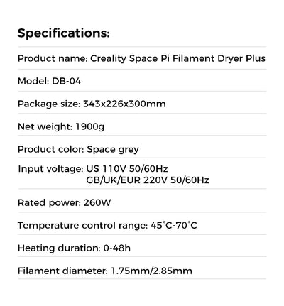 Creality Space Pi Filament Dryer Plus Drying Box Upgraded Two Rolls Drying Dehydrator for 2KG Filament 360° Hot-air heating - PrimeandBeauty