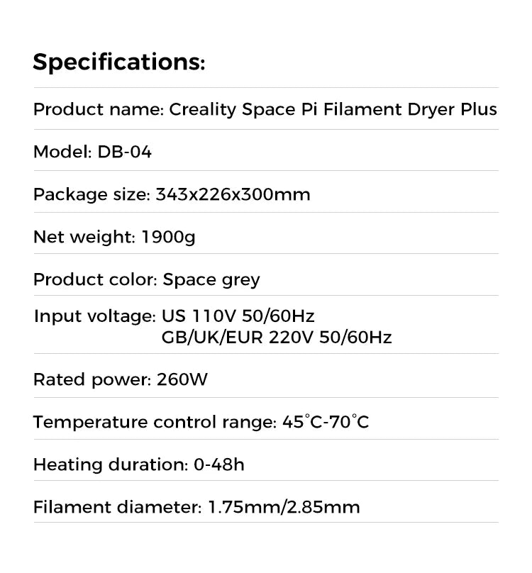 Creality Space Pi Filament Dryer Plus Drying Box Upgraded Two Rolls Drying Dehydrator for 2KG Filament 360° Hot-air heating - PrimeandBeauty