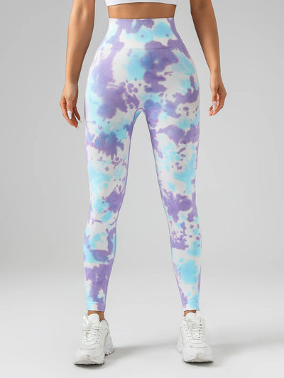 US Local Women's Drip-dyed Tie-dye leggings, yoga pants, blue-purple blended gradient sports trousers leggings - PrimeandBeauty