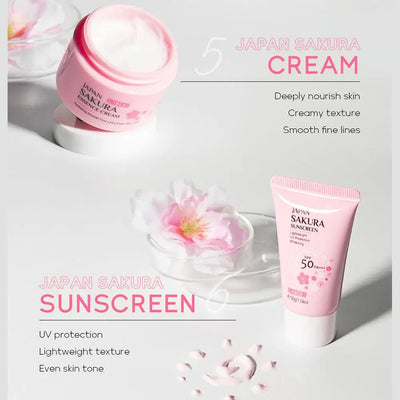 6pcs Sakura Skincare Set – Face Cream, Serum & Toner Collection