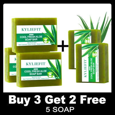 KYLIEFIT Cool Fresh Aloe Soap Bar, Reduce Acne and Black Spots, Clean Skin, Oil Control, Exfoliation, For Face And Body Use - PrimeandBeauty