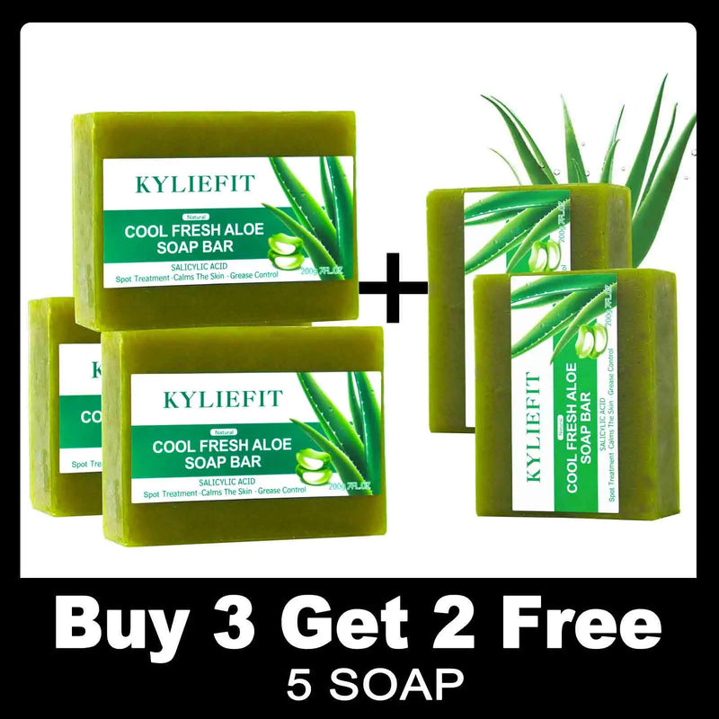 KYLIEFIT Cool Fresh Aloe Soap Bar, Reduce Acne and Black Spots, Clean Skin, Oil Control, Exfoliation, For Face And Body Use - PrimeandBeauty