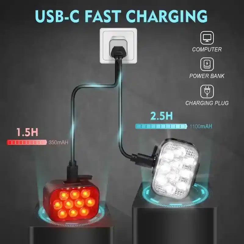 BUCKLOS Bicycle Rear Light Front Light 1100mAh LED COB Waterproof Bike Lamp USB Rechargeable Mtb Road Bike Taillights Bike Parts - PrimeandBeauty