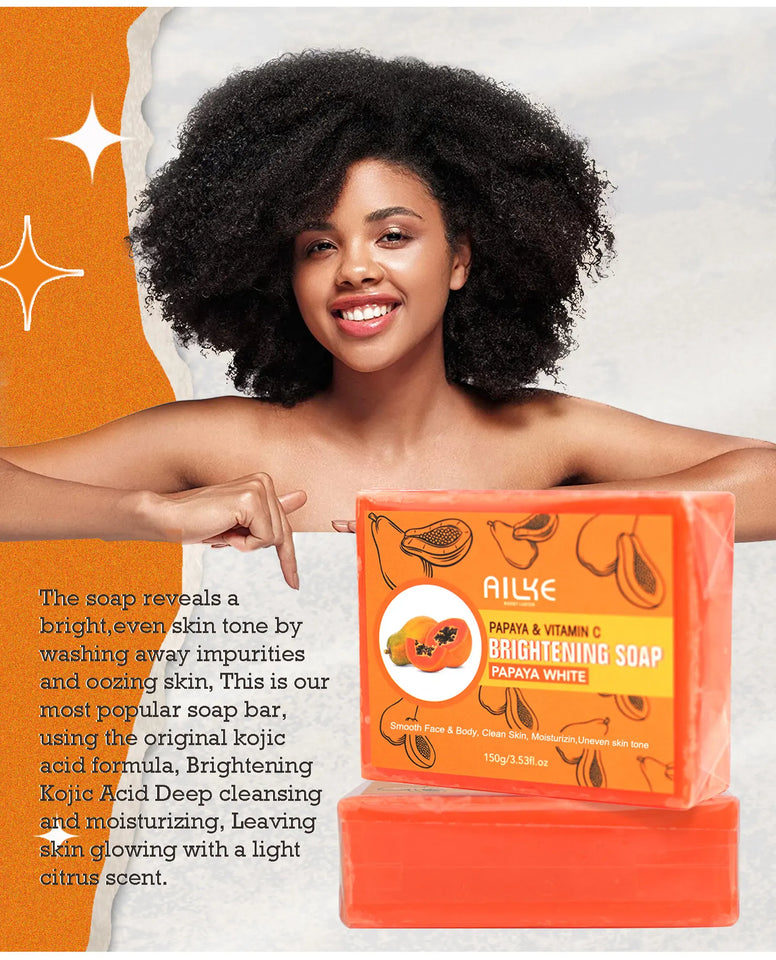 AILKE Skin Whitening Handmade Soap -Organic Papaya Soap For Black Spots, Clean Stains, Improves Dull Skin, Face & Body & Hands - PrimeandBeauty