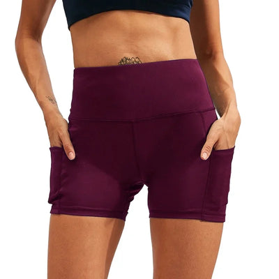 Women Yoga Shorts Stretchy Premium Fabric 2 Pockets Fashionable When Exercising Non See-through High Waist Yoga Shorts - PrimeandBeauty