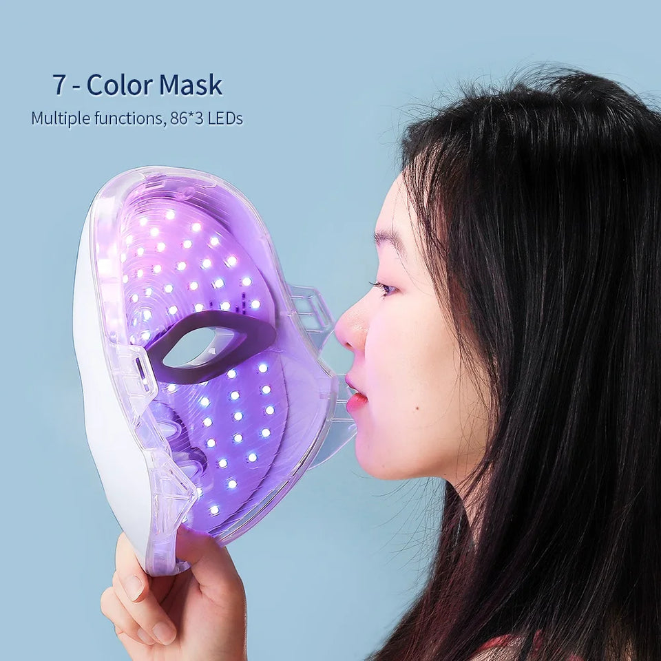 Rechargeable Facial LED Mask 7 Colors LED Photon Therapy Skin Rejuvenation Anti Acne Wrinkle Removal Beauty Mask Skin Brightenin - PrimeandBeauty