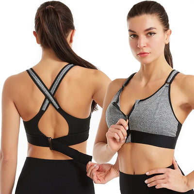 New Style Adjustable Front-Zip Sports Bra. It's a shockproof, wire-free vest-style yoga bra with a cross-back design, suitable f - PrimeandBeauty