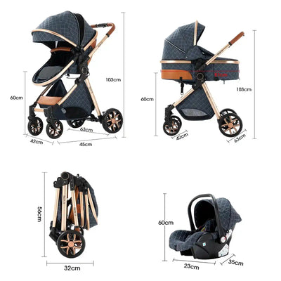 Baby Stroller 3‑in‑1 Travel System Pushchair Lightweight Pram from Birth All‑Terrain Baby Buggy Compact Fold Stroller Summer - PrimeandBeauty