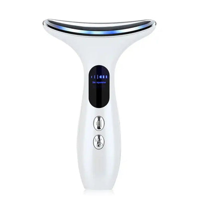 LED Microcurrent Face Massager in blue light mode with ergonomic handle and digital display for skin rejuvenation and lifting.