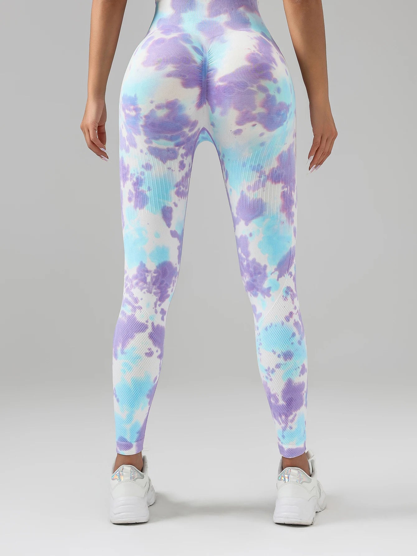 US Local Women's Drip-dyed Tie-dye leggings, yoga pants, blue-purple blended gradient sports trousers leggings - PrimeandBeauty