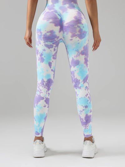 US Local Women's Drip-dyed Tie-dye leggings, yoga pants, blue-purple blended gradient sports trousers leggings - PrimeandBeauty