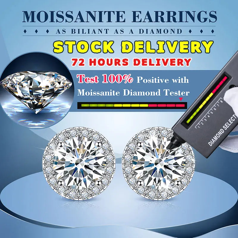 TUHE Unisex Classic Round VVS1 Moissanite Earring For Women Fine Jewelry luxury Wedding Lab Diamond 925 Silver Earring Gift - PrimeandBeauty
