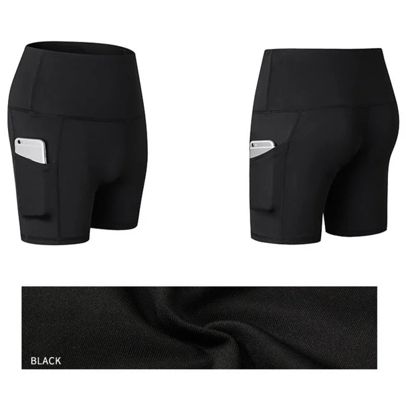 Women Yoga Shorts Stretchy Premium Fabric 2 Pockets Fashionable When Exercising Non See-through High Waist Yoga Shorts - PrimeandBeauty