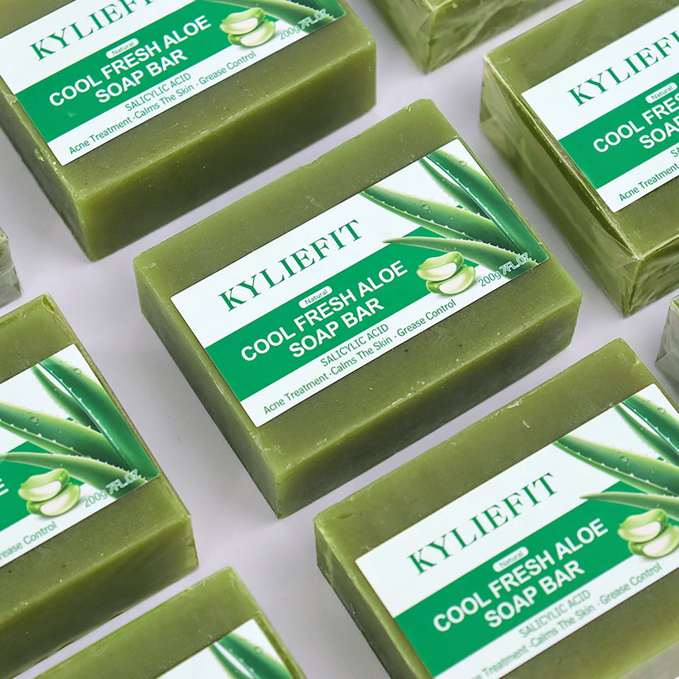 KYLIEFIT Cool Fresh Aloe Soap Bar, Reduce Acne and Black Spots, Clean Skin, Oil Control, Exfoliation, For Face And Body Use - PrimeandBeauty