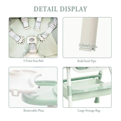 1pc Children's Dining High Chair, Foldable Dining Chair, Detachable Dining Plate, Portable Children's Chair - PrimeandBeauty