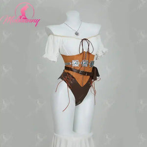 MOBBUNNY Women's Ciri Derivative Cosplay Costume Sexy Bodysuit Medieval Halloween Lingerie Set Bodycon with Belt Gloves and Bag - PrimeandBeauty