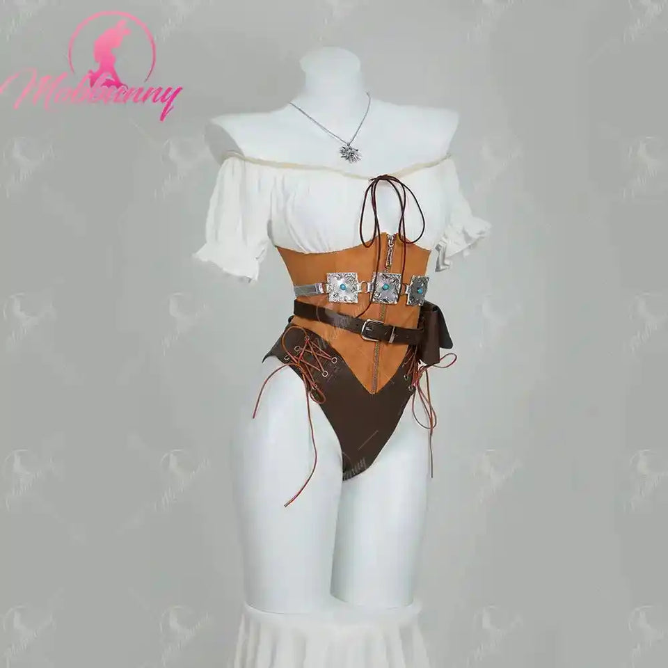 MOBBUNNY Women's Ciri Derivative Cosplay Costume Sexy Bodysuit Medieval Halloween Lingerie Set Bodycon with Belt Gloves and Bag - PrimeandBeauty