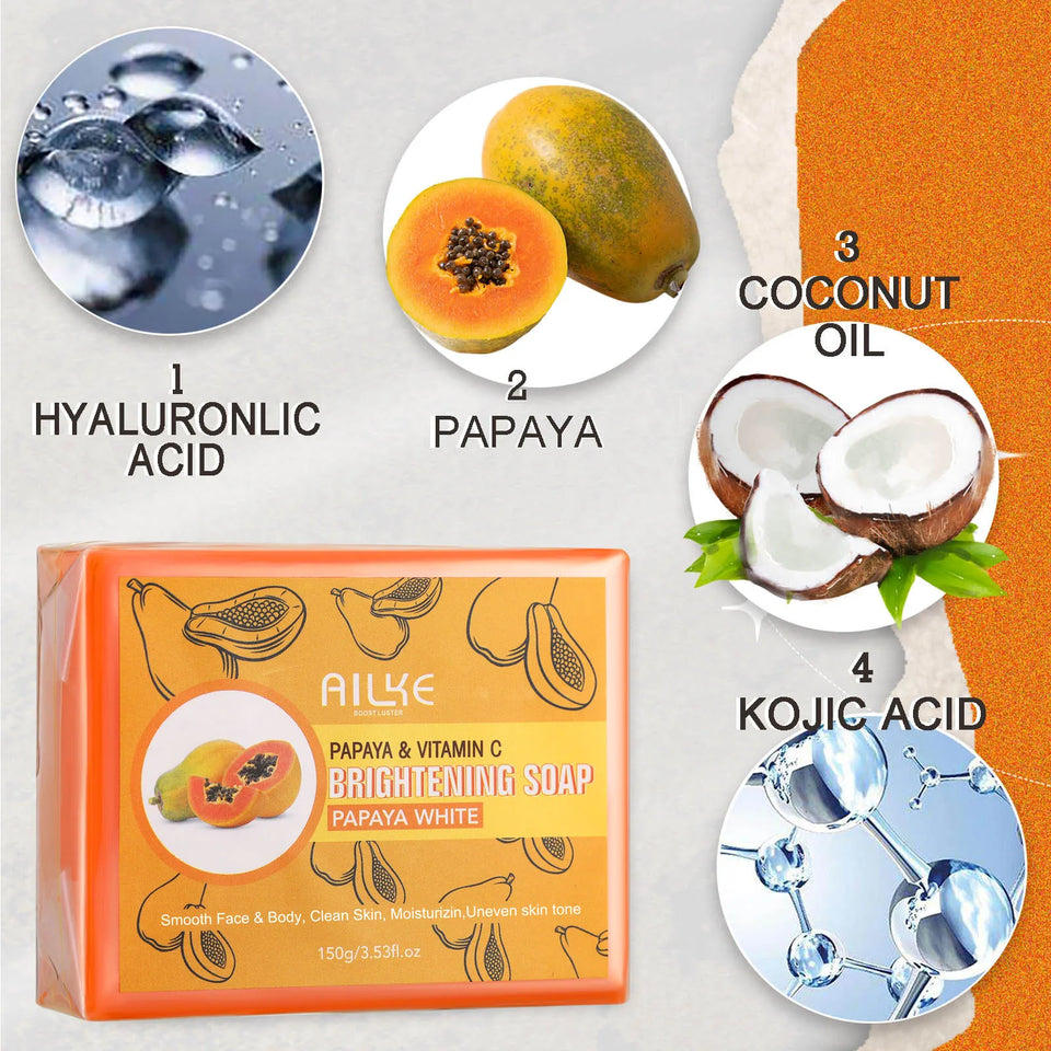 AILKE Skin Whitening Handmade Soap -Organic Papaya Soap For Black Spots, Clean Stains, Improves Dull Skin, Face & Body & Hands - PrimeandBeauty