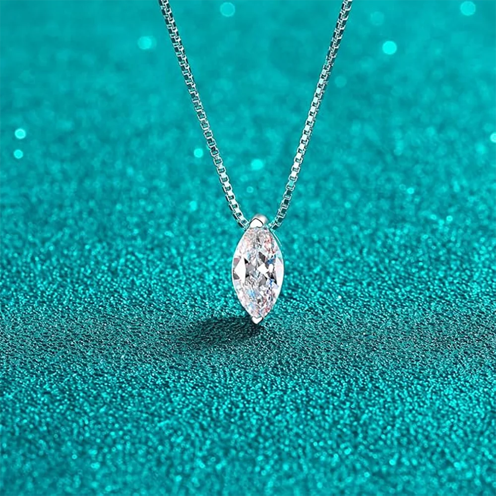 New 5*10mm 1CT Marquise Cut Moissanite Diamond Necklace for Women Certified 925 Sterling Silver Neck Chain Party Jewelry Gift - PrimeandBeauty