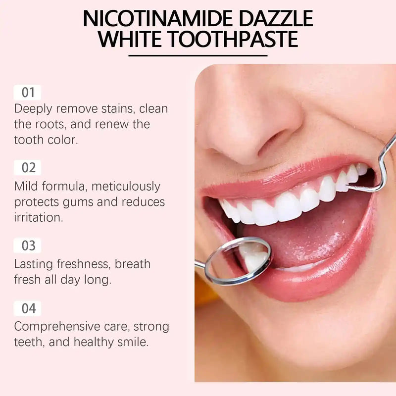 Niacinamide Whitening Toothpaste Remove Yellow Teeth Smoke Stains Improve Oral Smell Breath Fresh Tooth Bleaching Care Product - PrimeandBeauty