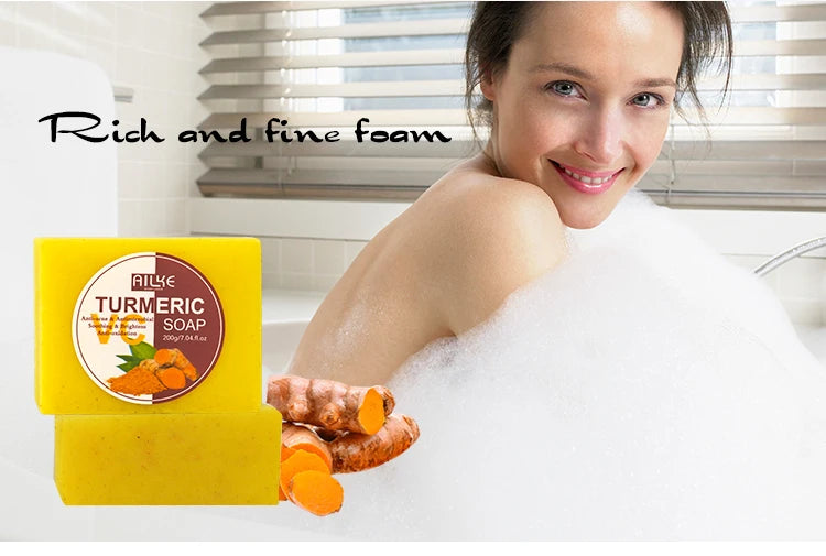 AILKE Natural Turmeric Bath Soap for Face & Body, Lightening, Cleanses Skin, Evens Tone, Reduce Spot, Radiant Skin, Oil Control - PrimeandBeauty