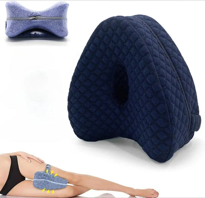 Dark navy quilted Revoget Neck Pain Pillow with supportive memory foam, designed for spine and hip alignment during side sleep.