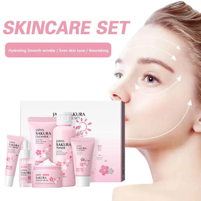 6pcs Sakura Skincare Set – Face Cream, Serum & Toner Collection