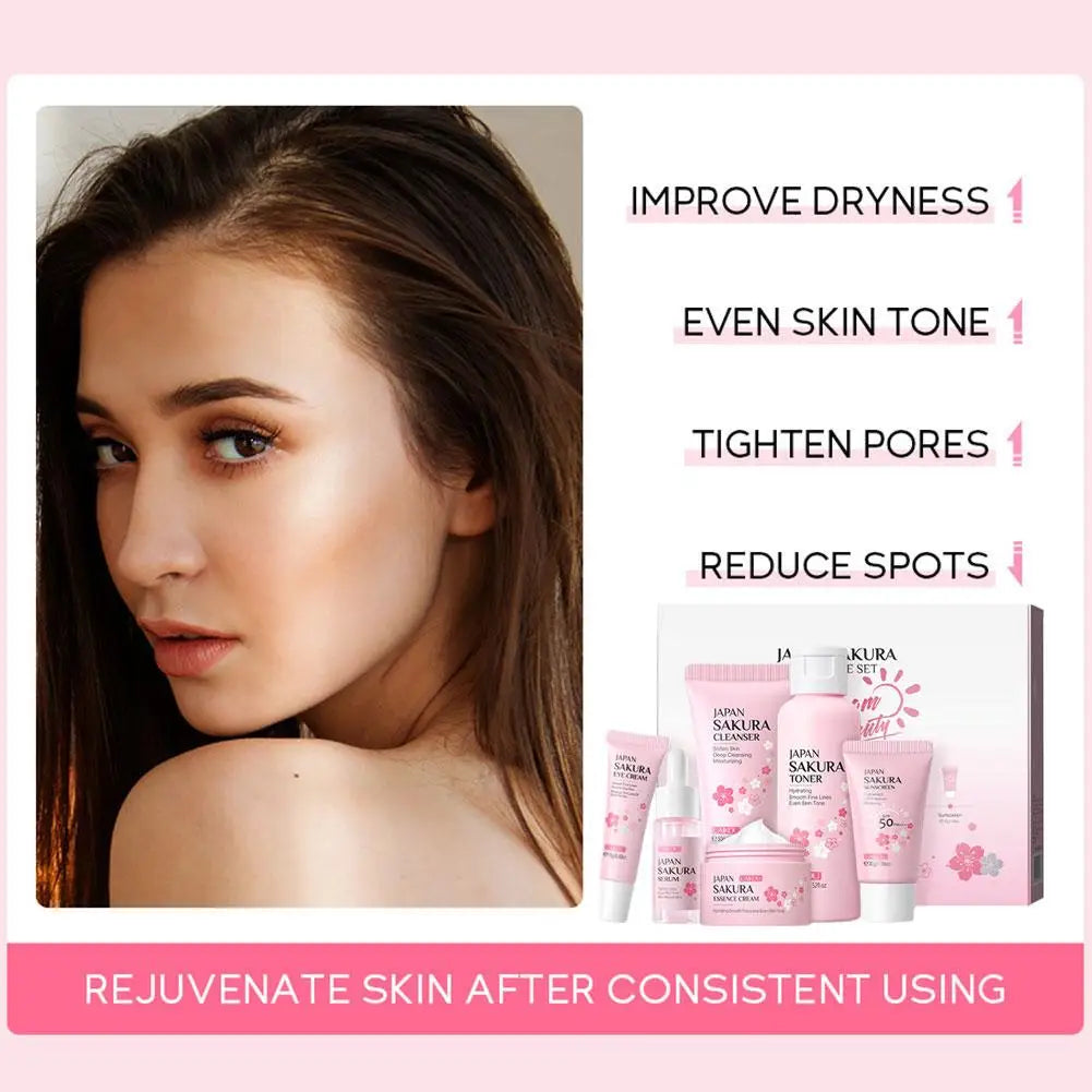 6pcs Sakura Skincare Set – Face Cream, Serum & Toner Collection