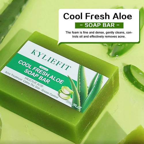 KYLIEFIT Cool Fresh Aloe Soap Bar, Reduce Acne and Black Spots, Clean Skin, Oil Control, Exfoliation, For Face And Body Use - PrimeandBeauty