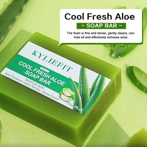 KYLIEFIT Cool Fresh Aloe Soap Bar, Reduce Acne and Black Spots, Clean Skin, Oil Control, Exfoliation, For Face And Body Use - PrimeandBeauty