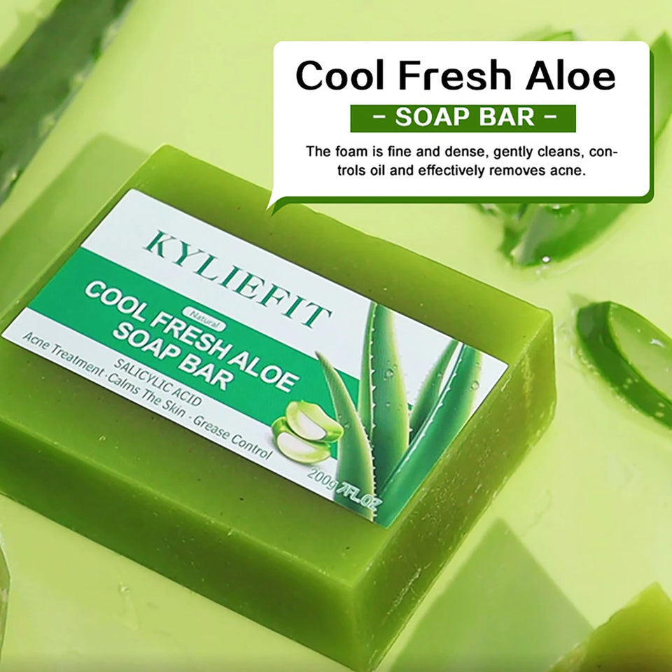 KYLIEFIT Cool Fresh Aloe Soap Bar, Reduce Acne and Black Spots, Clean Skin, Oil Control, Exfoliation, For Face And Body Use - PrimeandBeauty