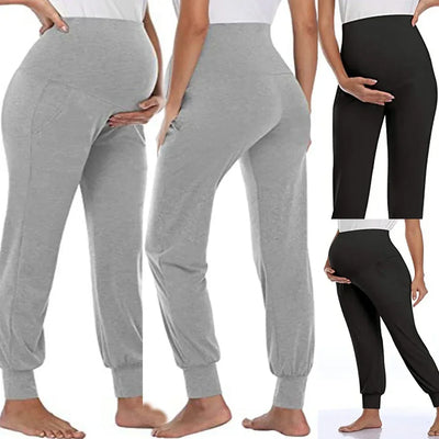 Spring Maternity Women's Casual Pants Premama Solid High Waist Strechy Lounge Trousers For Pregnant Women Joggers With Pockets - PrimeandBeauty