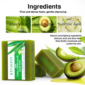 KYLIEFIT Cool Fresh Aloe Soap Bar, Reduce Acne and Black Spots, Clean Skin, Oil Control, Exfoliation, For Face And Body Use - PrimeandBeauty