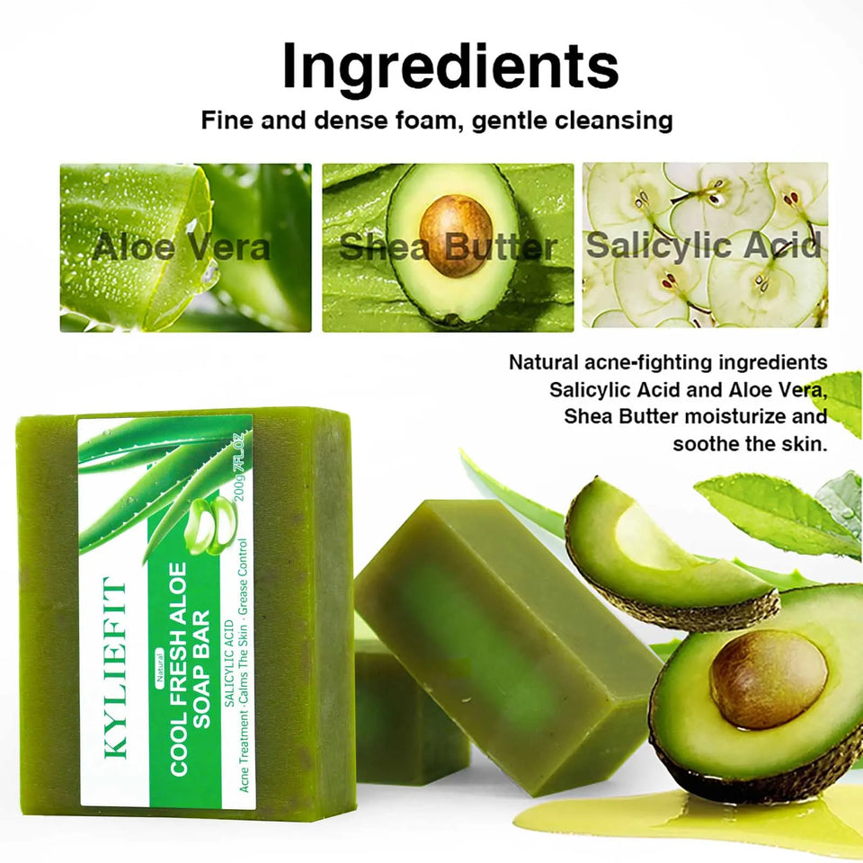 KYLIEFIT Cool Fresh Aloe Soap Bar, Reduce Acne and Black Spots, Clean Skin, Oil Control, Exfoliation, For Face And Body Use - PrimeandBeauty