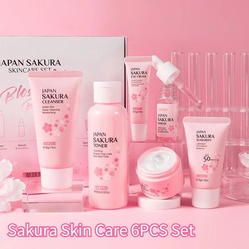 6pcs Sakura Skincare Set – Face Cream, Serum & Toner Collection