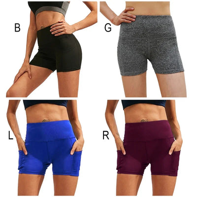 Women Yoga Shorts Stretchy Premium Fabric 2 Pockets Fashionable When Exercising Non See-through High Waist Yoga Shorts - PrimeandBeauty