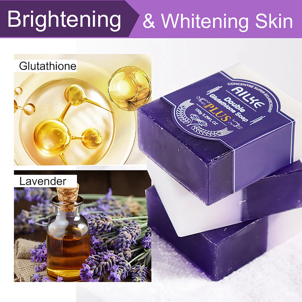 AILKE Double Glutathione PLUS Whitening Soap Bar, Reduce Dark Spots, Deep Clean Skin, Natural Lavender Scented for Face & Body - PrimeandBeauty