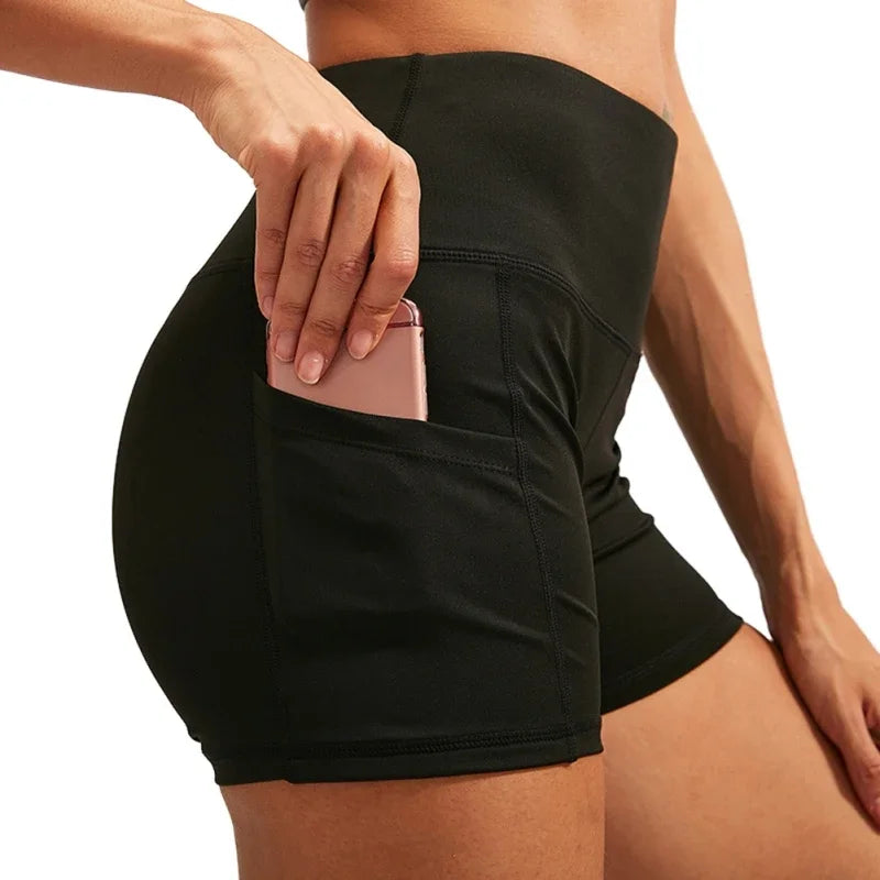Women Yoga Shorts Stretchy Premium Fabric 2 Pockets Fashionable When Exercising Non See-through High Waist Yoga Shorts - PrimeandBeauty