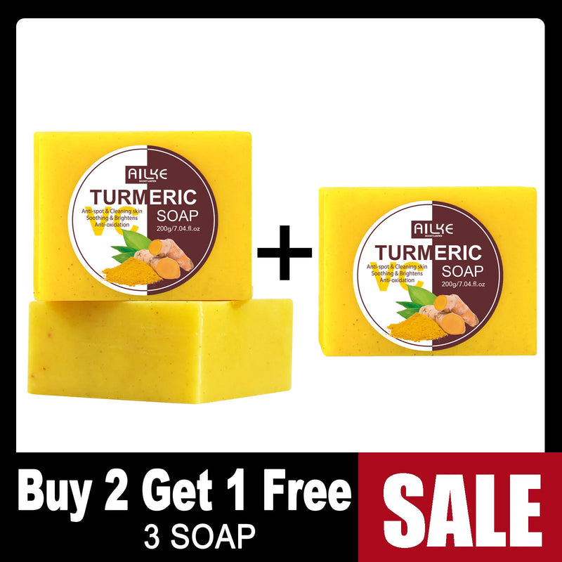 AILKE Natural Turmeric Bath Soap for Face & Body, Lightening, Cleanses Skin, Evens Tone, Reduce Spot, Radiant Skin, Oil Control - PrimeandBeauty