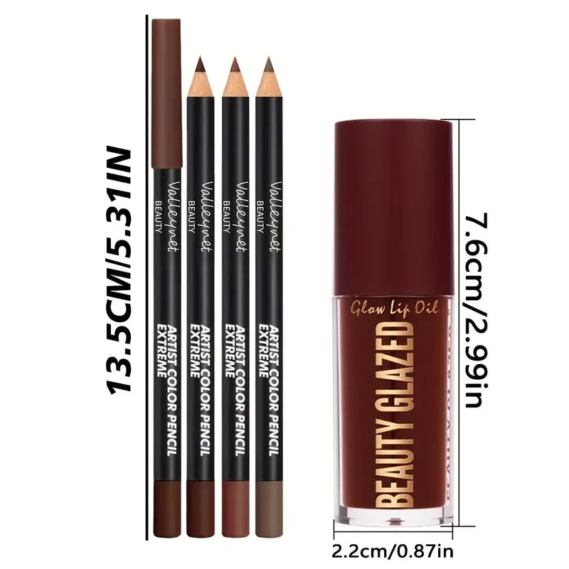 4pcs Dark Brown Lip Kit