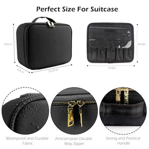 Makeup Organizer with Mirror Light 3 Adjustable Brightness Travel Train Case Cosmetic Bag Portable Storage Partition Waterproof - PrimeandBeauty
