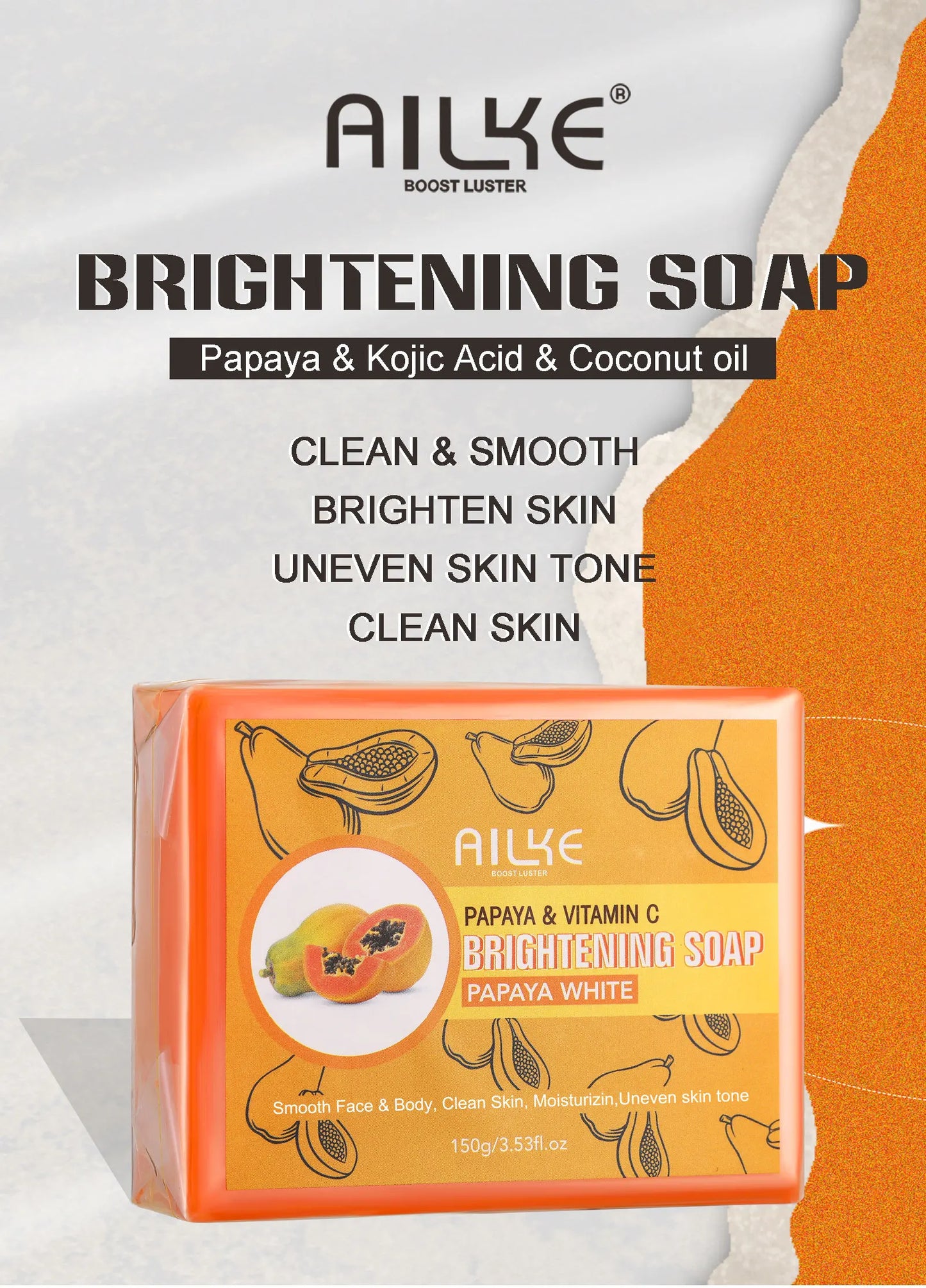 AILKE Skin Whitening Handmade Soap -Organic Papaya Soap For Black Spots, Clean Stains, Improves Dull Skin, Face & Body & Hands - PrimeandBeauty
