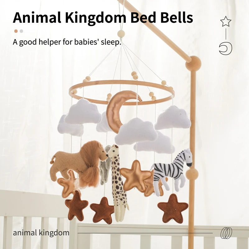 Crib Mobile Bed Bell Wooden Baby Rattles Soft Felt Cartoon Animal Bed Bell Newborn Music Box Hanging Toy Crib Bracket Baby Gifts - PrimeandBeauty