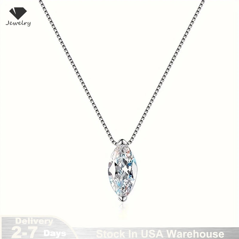 New 5*10mm 1CT Marquise Cut Moissanite Diamond Necklace for Women Certified 925 Sterling Silver Neck Chain Party Jewelry Gift - PrimeandBeauty