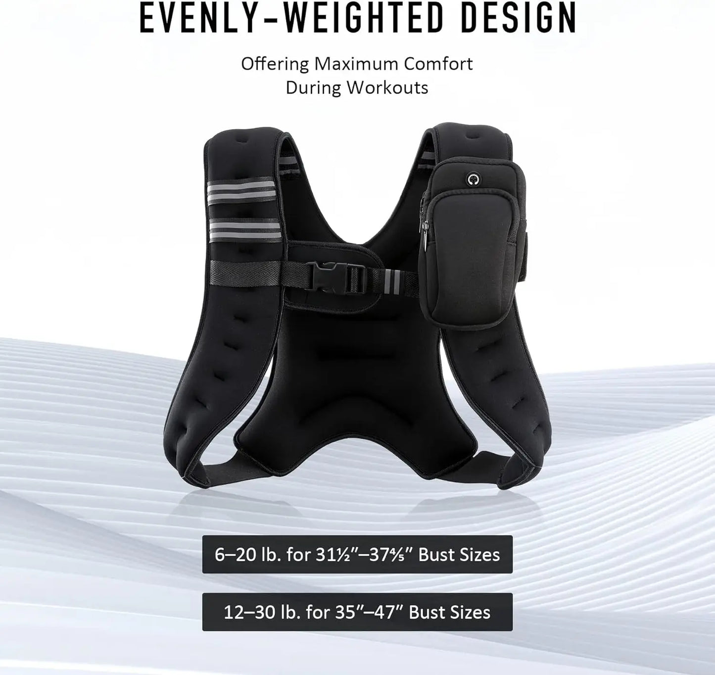 Weighted Vest, 6lb/8lb/12lb/16lb/20lb/25lb/30lb Weight Vest with Reflective Stripe for Workout, Strength Training, - PrimeandBeauty