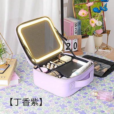 New LED Lighted Cosmetic Case with Mirror Waterproof PU Leather Portable Travel Makeup Storage Bags - PrimeandBeauty
